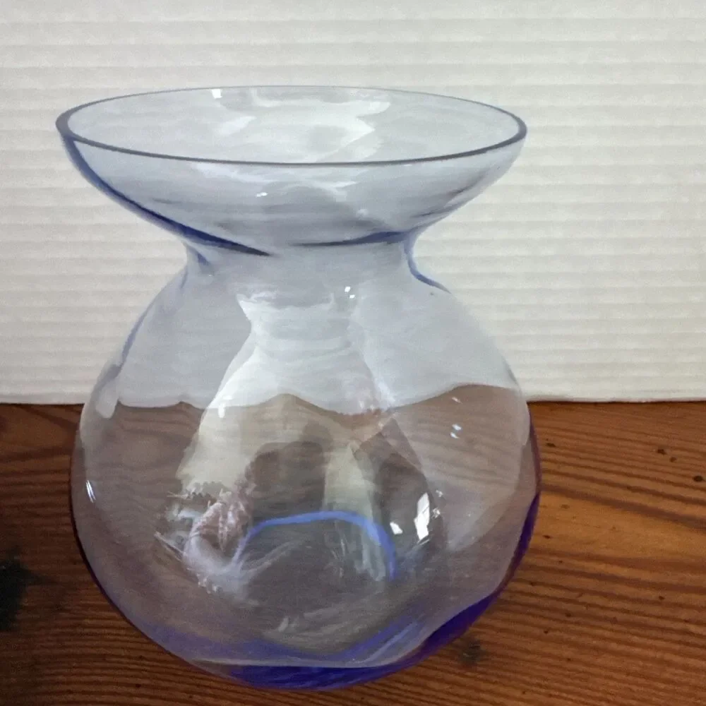 Hand Blown Artisan Bud Vase Swirl With Gorgeous Deep Rich Blue